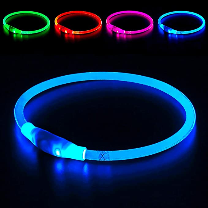 BSEEN LED Dog Collar, USB Rechargeable, Glowing Pet Dog Collar for Night Safety - Blue