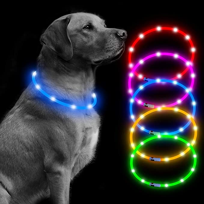 BSEEN Led Dog Collar USB Rechargeable Glowing Pet Safety Collars Water Resistant Light up Cut to resize to fit 11"-27" for Small, Medium, Large Dogs