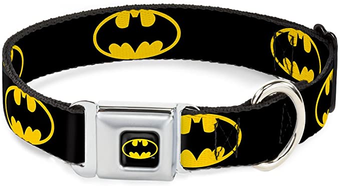 Buckle-Down Seatbelt Buckle Dog Collar - Batman Shield Black/Yellow