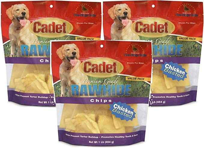 Cadet 3 Pack of Premium Grade Rawhide Chips, 1 Pound each, Chicken Basted