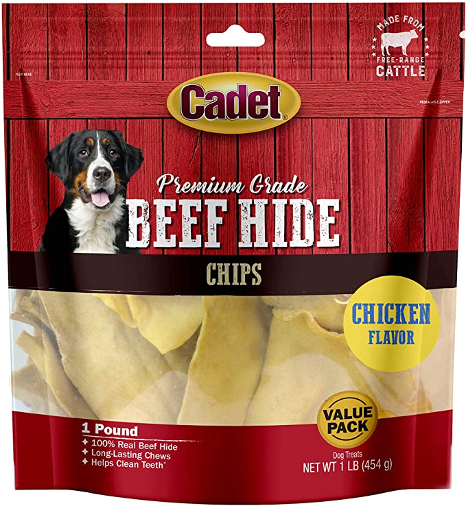 Cadet Premium Grade Beef Hide for Dogs, Rawhide Long Lasting Dog Chews, Chips - Chicken