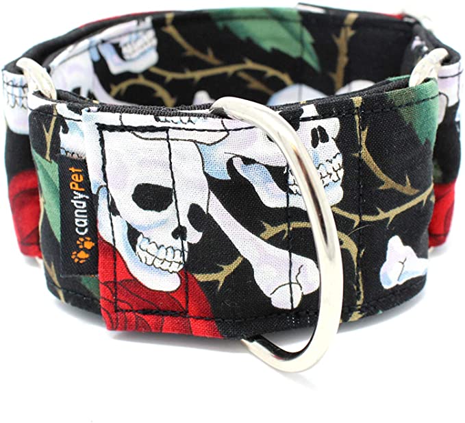 candyPet Martingale Dog Collar, Model: Skull and Roses