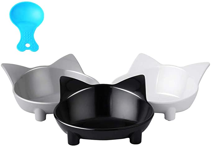 Cat Bowls, 3 Pcs Cat Food Bowl, Vikedi Shallow Cat Bowls Non-Slip Cat Dish with Pet Food Spoon, Wide Cat Feeding Bowl for Relief of Whisker Fatigue Pet Food & Water Bowls for Small Dogs Cats and Pets