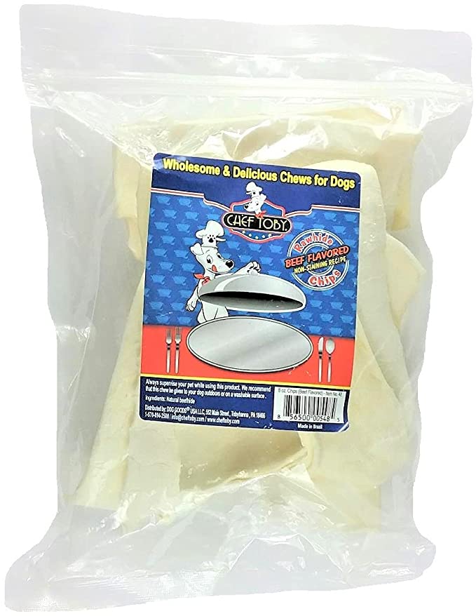 Chef Toby Beef Flavored Rawhide Chips, Wholesome and Delicious Chews for Dogs, Non-Staining Recipe, 8 Ounces