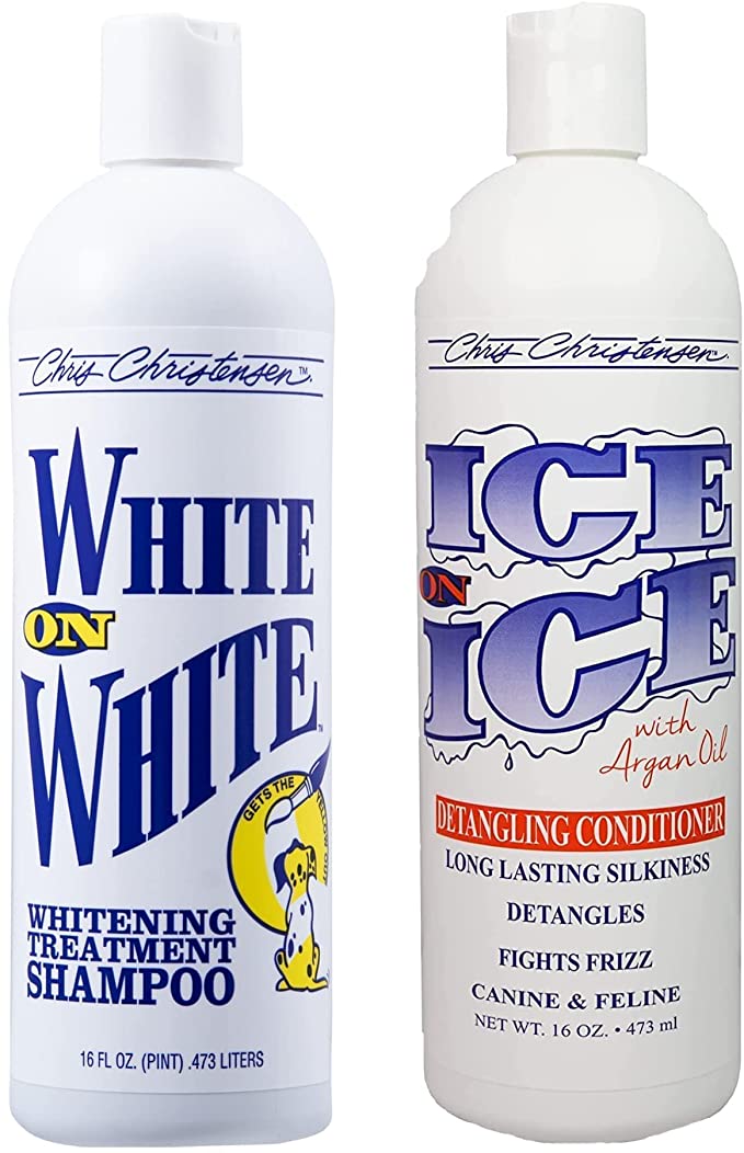 Chris Christensen Shampoo & Conditioner 16 oz Bundle, White on White Shampoo + Ice on Ice Detangling Conditioner, Groom Like a Professional, Made in USA