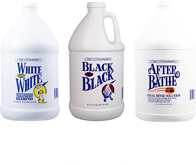 Chris Christensen Shampoo & Conditioner Gallon Bundle, White on White Shampoo + Black on Black Shampoo + After U Bathe Final Rinse Solution