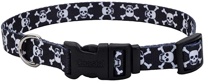 Coastal - Styles - Adjustable Dog Collar, Black Skulls, 3/4" x 14-20"