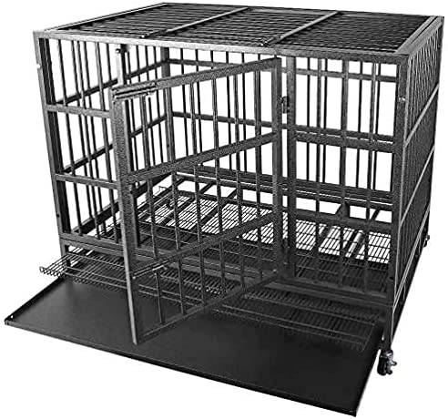 Confote Heavy Duty Stainless Steel & Metal Dog Cage Kennel Crate and Playpen for Training Small/Medium/Large Dog Indoor Outdoor with Double Doors & Locks Design Included Lockable Wheels Removable Tray - confote