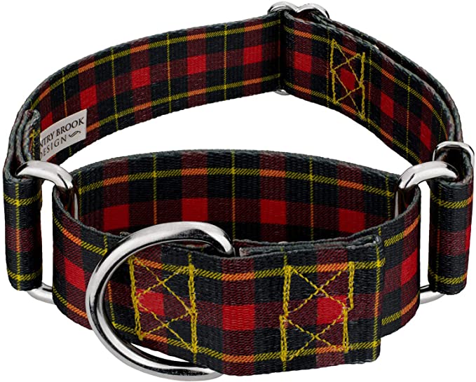 Country Brook Petz - 1 1/2 Inch Martingale Dog Collar - Plaid and Argyle Collection - Buffalo Plaid