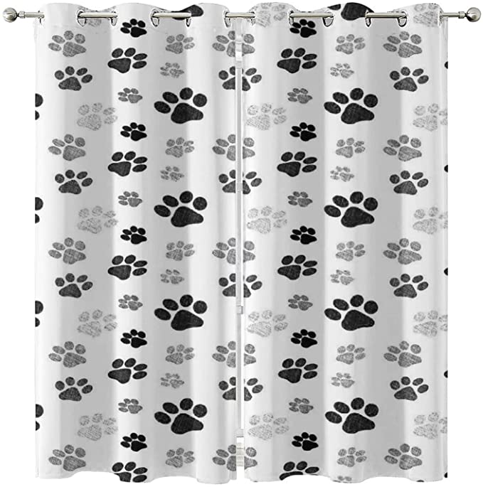 Cute Dog Paws Blackout Curtains for Bedroom Colorful Pet Paws Pattern Thermal Insulated Grommet Curtains Drapes for Girls Bedroom Living Room Decor