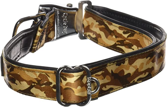 Cycle Dog Bottle Opener Recycled Dog Collar with Seatbelt Metal Buckle, Brown Camo, Large