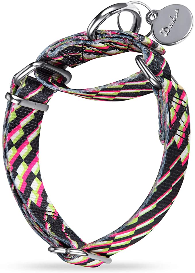 Dazzber Soft Slip and Martingale Dog Collar, No Pull Pet Collar with Premium Silky Plaid and Colorful Pattern for Medium and Large Dogs