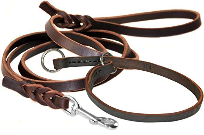 Dean and Tyler Bundle - One "Tranquility" Collar 12-Inch by 1/2-Inch With One Matching "Nocturne" Leash, 6 FT Stainless Steel Snap Hook - Brown