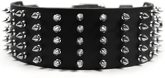 Dean and Tyler "WIDE SPIKE", Extra Wide Leather Dog Collar with Nickel Spikes - Black - Size 20-Inch by 2-3/4-Inch