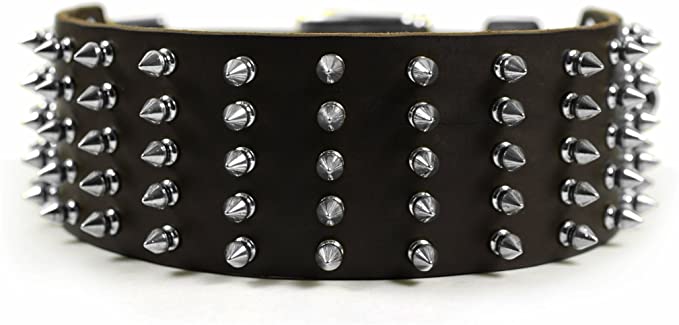 Dean and Tyler "WIDE SPIKE", Extra Wide Leather Dog Collar with Nickel Spikes - Brown