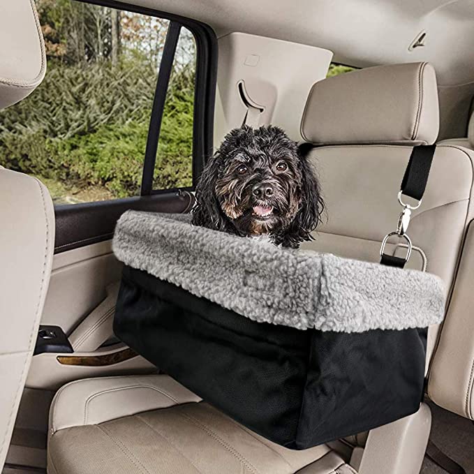 Devoted Doggy Deluxe Dog Car Seat, Dog Booster Seat Fits Pets up to 15lbs, Padded Cushioning, Adjustable Straps, Metal Frame Encasing, Installs in Seconds, Collapsible Canvas and Easy to Clean