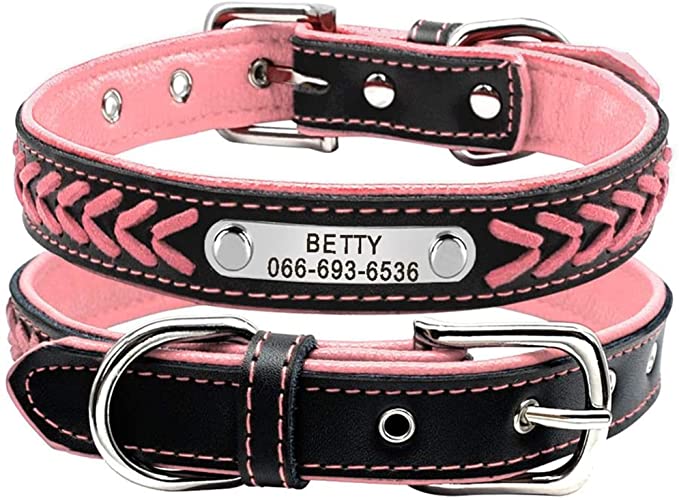 Didog Leather Custom Collar,Braided Leather Engraved Dog Collars with Personalized Nameplate for Small Medium Large Dogs