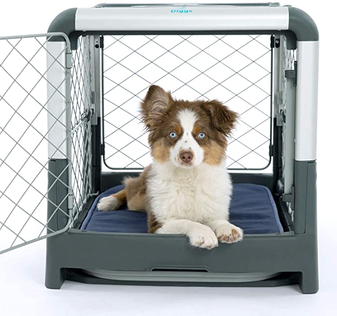 Diggs Revol Dog Crate (Collapsible Dog Crate, Portable Dog Crate, Travel Dog Crate - Grey x Small