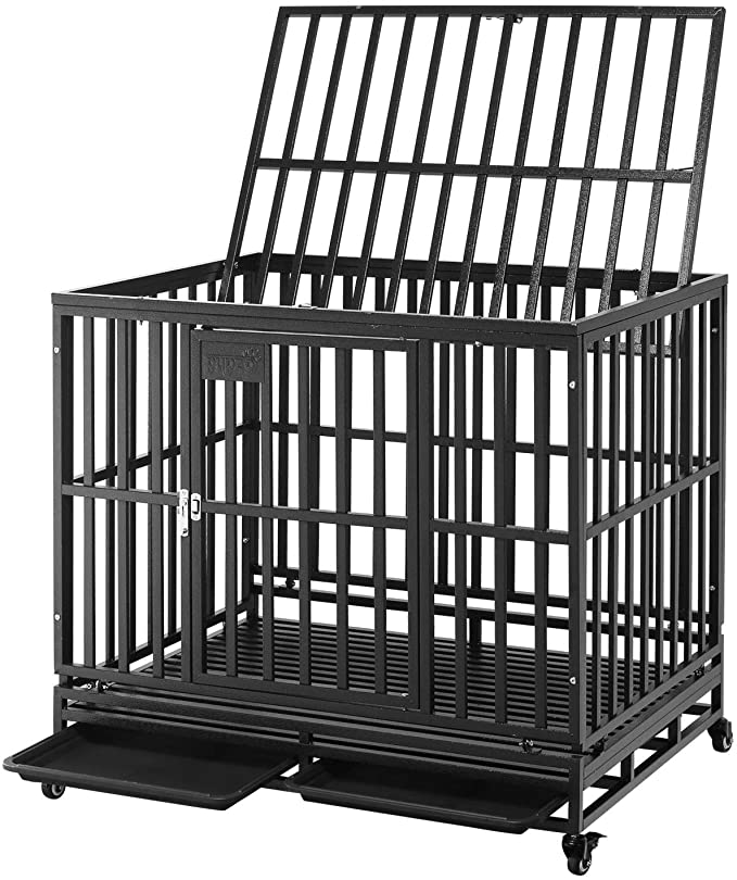 Dog Cage Crate Kennel Heavy Duty Tear Resistant Square Tube with Four Wheels for Large Dogs Easy to Install