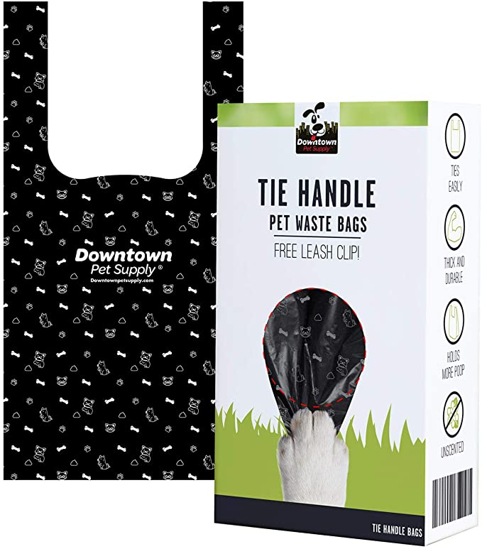 Dog Cat Tie Handle Pet Waste Bags, Doggie Poop Bags Dogs - Includes Bag Holder Black and Blue Color
