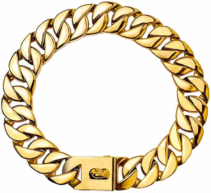 Dog Collar for Large Dogs, 18K Gold Dog Cuban Link Chain