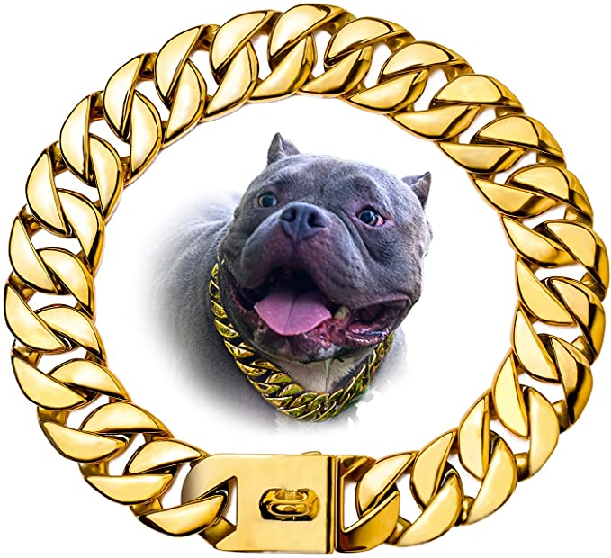 Dog Collar for Large Dogs, MIAGIDAX 18K Gold Dog Cuban Link Personalized Chain