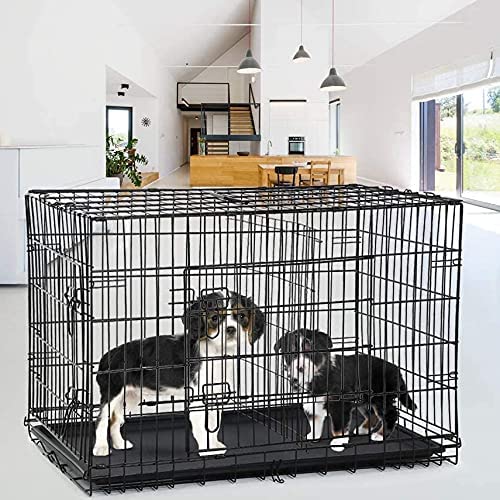 Dog Crate Large Dog Cage Medium Large Dogs Wire Dog Crates Outdoor Indoor Metal Dog Kennel for Travel Pet Cages with Plastic Tray and Handle for Dogs