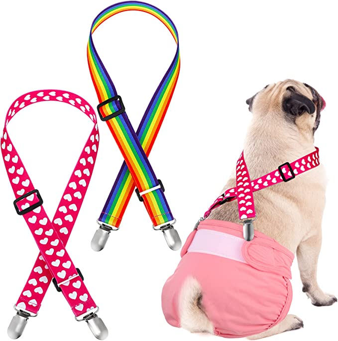 Dog Diapers Suspenders 2 Pieces Dog Diaper Harness Doggie Diaper Suspenders Female Male Puppy Suspenders Belly Bands for Dog Diapers Dress Pet Clothes Apparel Pants Skirt Keeper