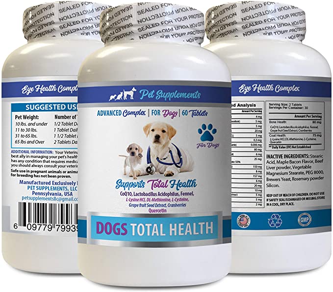 Dog Eye Health Supplements - Dog Total Health Complex - Eye Teeth Hair Joint Support - Advanced - Dog Lutein - 1 Bottle (60 Tablets)