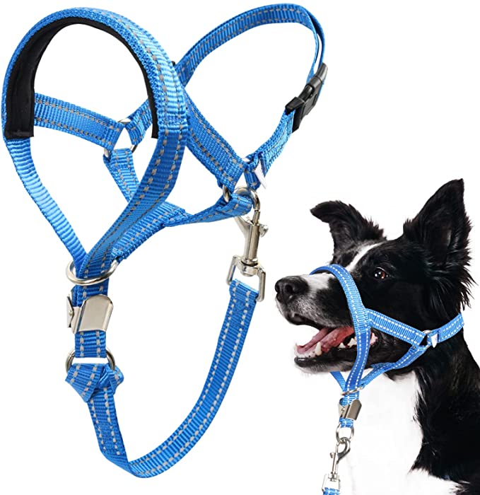 Dog Head Collar, No Pull Soft Head Halter with Safety Clip for Heavy Pullers, Durable Dog Training Halter Stops Pulling for Walking Medium Large Dogs