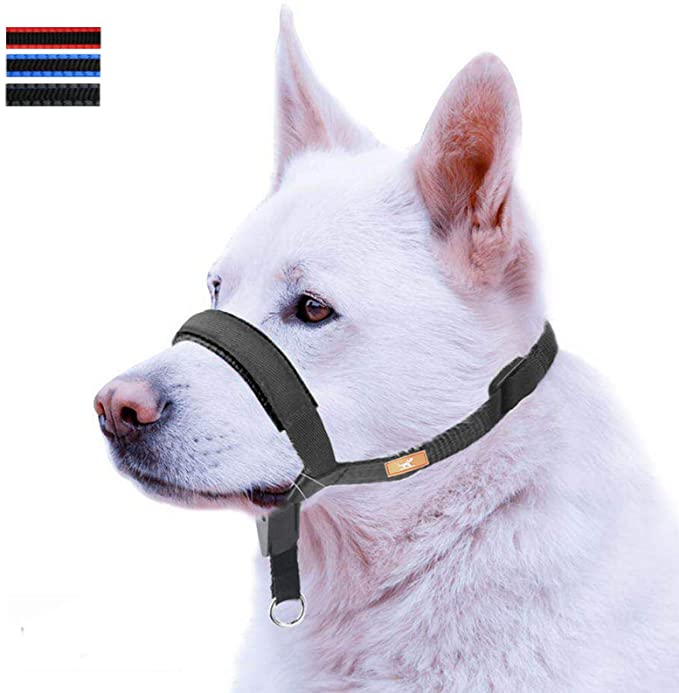 Dog Head Collar with Leather Decoration, Head Collar for Small Medium Large Dogs Walking - Solid
