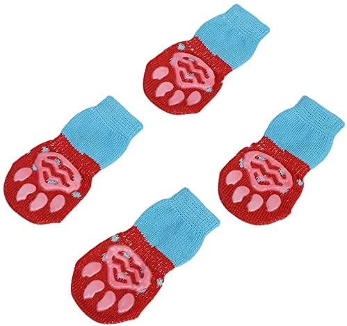 Dog Socks Anti-Slip Dog Paw Protector Knitted Cotton Cat Socks Cute Dog Socks Pet Paw Socks Cat Paw Protector for Indoor Wear Red Bow-Knot 4pcs L Deft and Professional