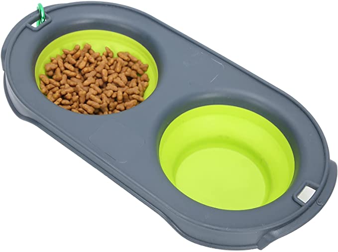 Dog/Cat Bowl, Silica Gel Easy to Pet Raised Feeder for Camping and Walking for Traveling Hiking(Green)