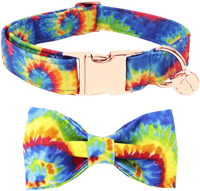 DOGWONG Cotton Dog Collar with Bow tie