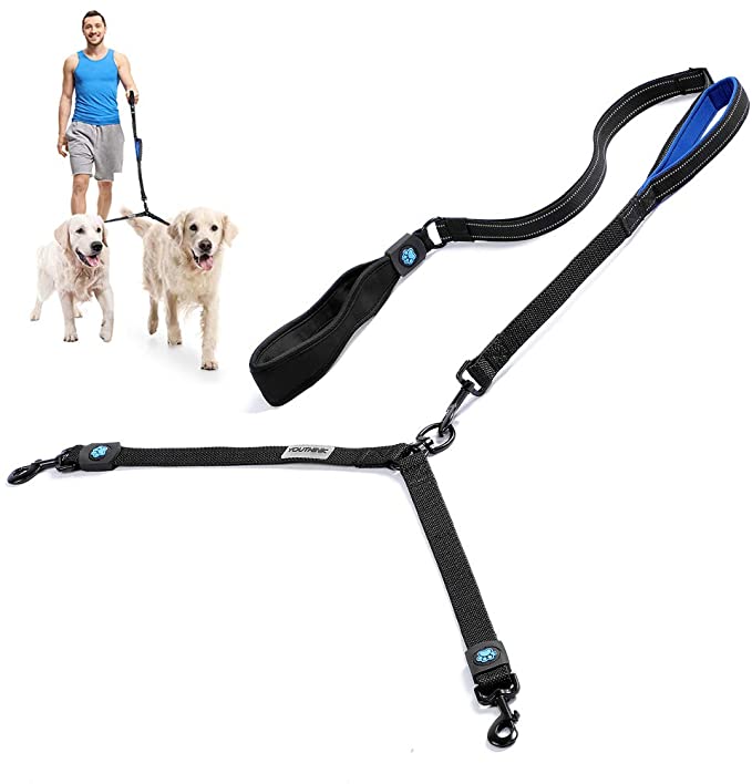 Double Dog Leash,YOUTHINK 360°Swivel Dog Leash with Comfortable Padded Handle Heavy Duty Reflective Dual Dog Walking Leash for 2 Dogs up to 180lbs