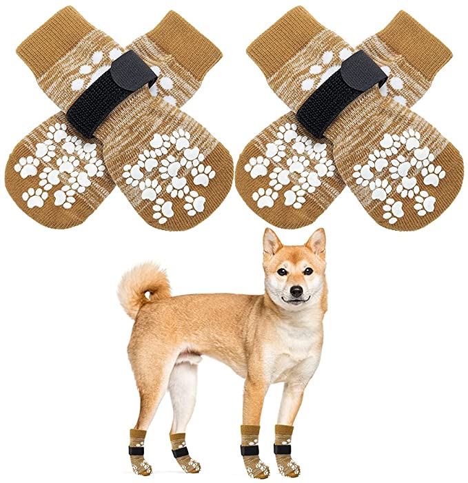 Double Side Anti-Slip Dog Socks 2 Pairs - Adjustable Pet Paw Protector with Strap