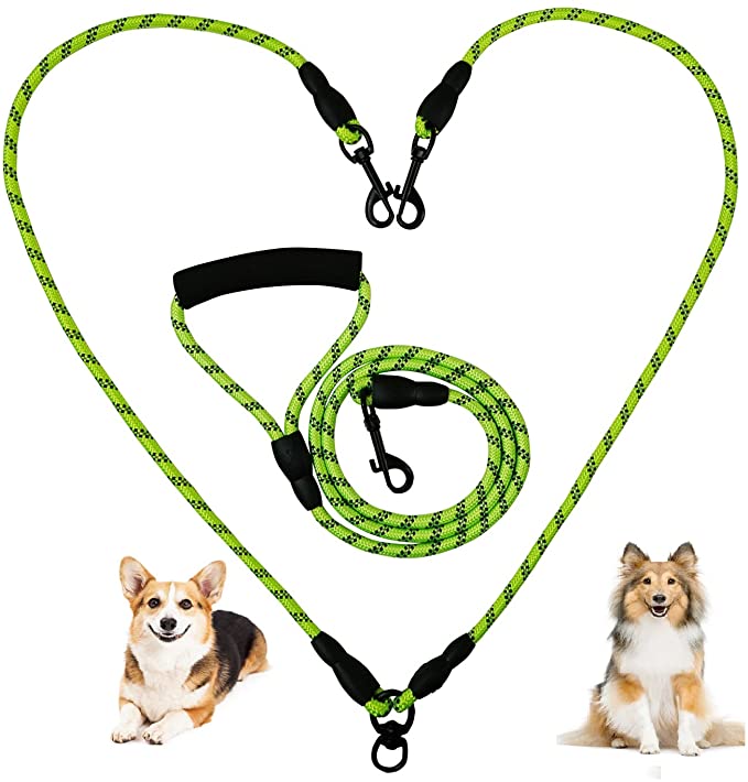 DUORRYAN Dog Leash for 2 Dogs,Double Dog Leash,Highly Reflective,360 Swivel No Tangle