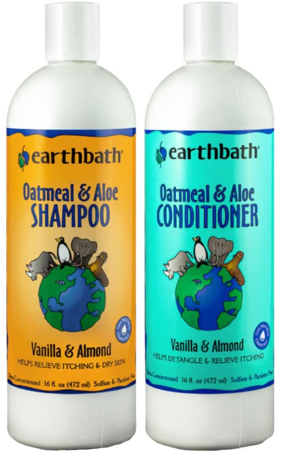 Earthbath Oatmeal & Aloe Shampoo & Conditioner Pet Grooming Set - Itchy, Dry Skin Relief, Made in USA - Vanilla & Almond, 16 oz