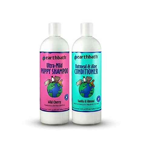 Earthbath Ultra-Mild Puppy Shampoo and Oatmeal & Aloe Conditioner Grooming Bundle, Best Shampoo and Conditioner for Puppies, Made in USA - 16 Oz