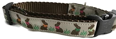 Easter Dog Collar, Caninedesign, Bunny, 1 inch Wide, Adjustable, Nylon, Medium and Large (Chocolate Bunnies, 5/8 XS 9-13")-