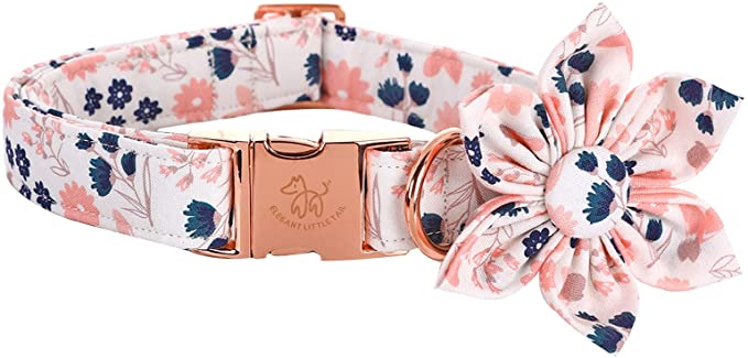 Elegant little tail Flower Girl Dog Collar for Female Dogs, Pet Collar Adjustable Dog Collars with Flower Gift for Small Medium Large Dogs