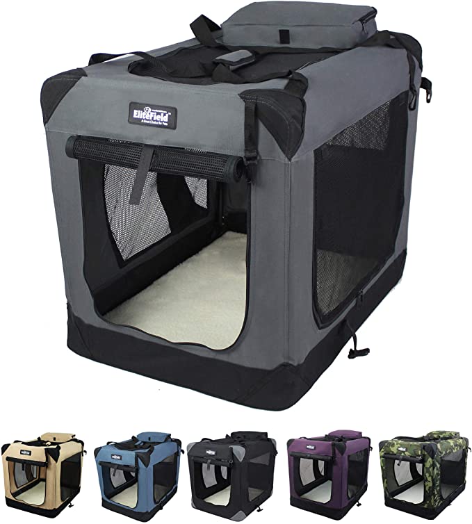 EliteField 3-Door Folding Soft Dog Crate (2 Year Warranty), Indoor & Outdoor Pet Home - 42 x 28 x 32 inches