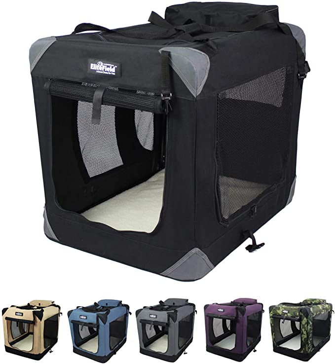 EliteField 3-Door Folding Soft Dog Crate (2 Year Warranty), Indoor & Outdoor Pet Home - Black