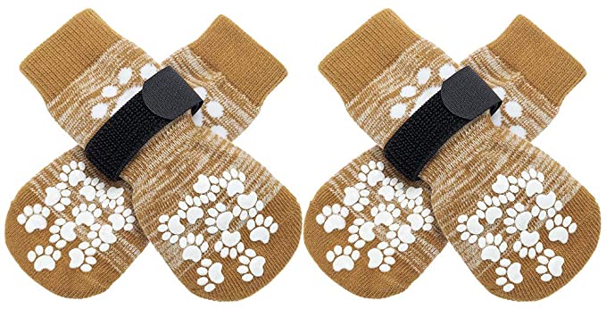 EXPAWLORER Double Side Anti-Slip Dog Socks - Paw Protector with Adjustable Strap, 2 Pairs Traction Control for Indoor on Hardwood Floor Wear, Best Puppy Pet Paw Protection