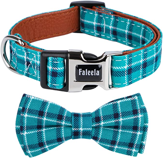 Faleela Soft &Comfy Bowtie Dog Collar,Detachable and Adjustable Bow Tie Collar - Green
