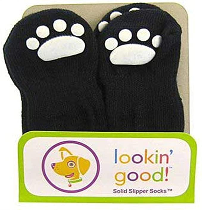 Fashion Pet Lookin Good Solid Slipper Socks for Dogs, Small, Black