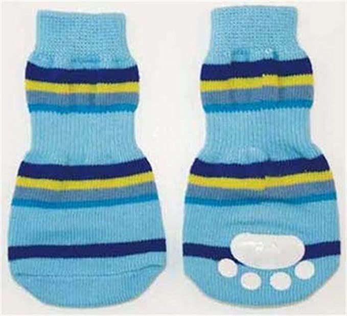 Fashion Pet Lookin Good Striped Slipper Socks for Dogs, Large, Blue