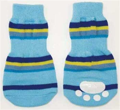 Fashion Pet Lookin Good Striped Slipper Socks for Dogs, Small, Blue