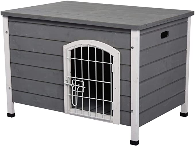 Festnjght Wooden Decorative Dog Cage Kennel Wire Door with Lock Small Animal House with Openable Top Removable Bottom - Gray 21''