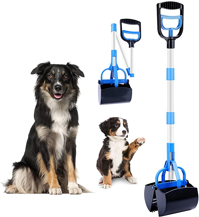 Foldable Dog Pooper Scooper, 37.5 inches Long Handle & High Strength Material Pet Pooper Scooper for Large and Small Dogs, Pet Waste Removal Tool with Jaw Claw Bin Great for Grass/Street/Gravel/Beach